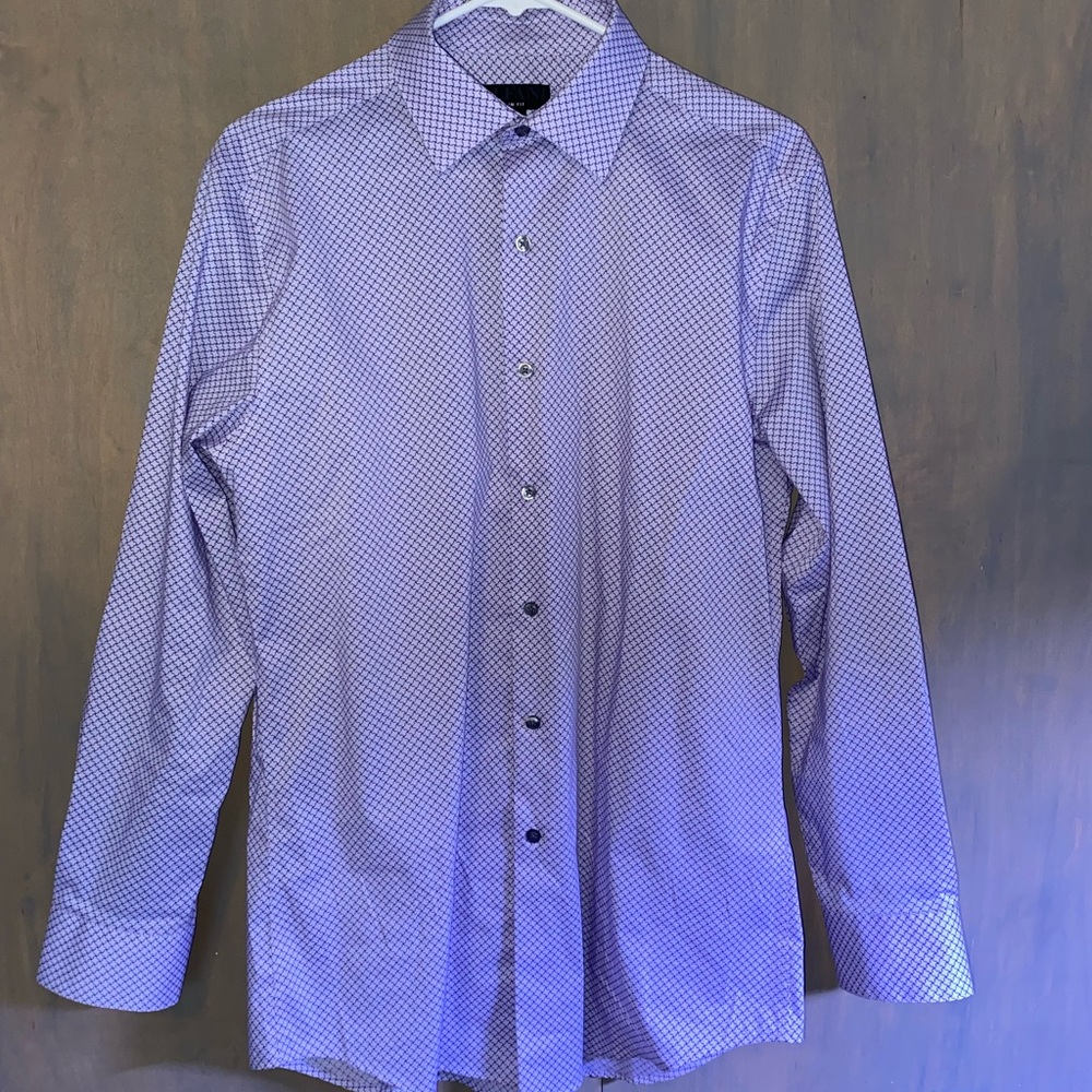 The Alfani Men's Purple Checkered Dress Shirt in size 15/15.5 button up